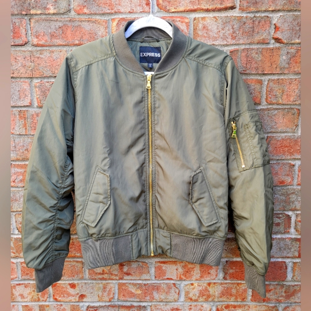 Express Women's Army Green Bomber Jacket